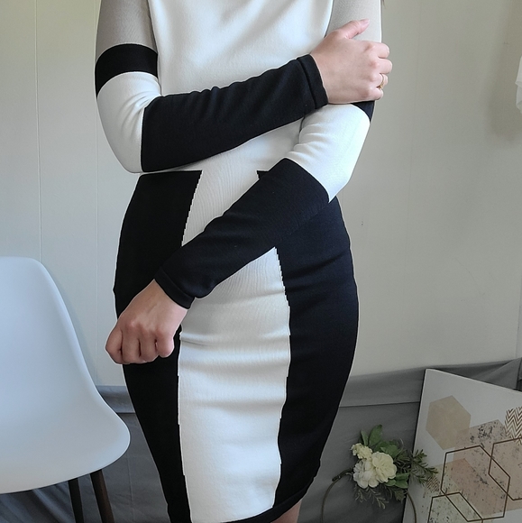 Calvin Klein Dresses & Skirts - Calvin Klein Natural Color Block Sweater Dress, S